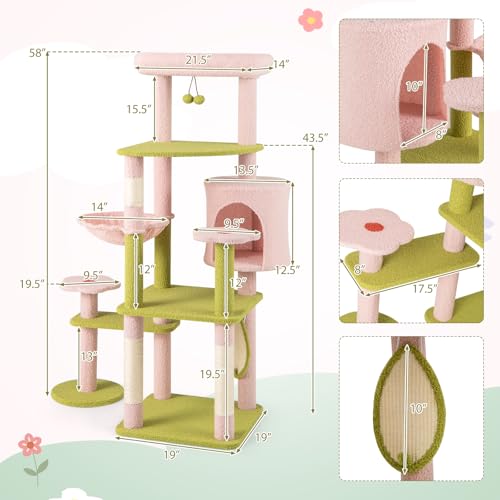 PETSITE Árbol para Gatos Flor 58 pulg Multinivel Rosa miniatura 3