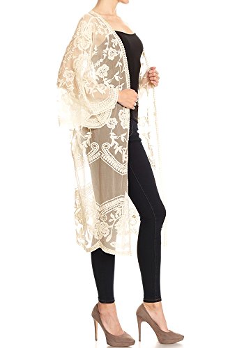 Anna-Kaci Floral Crochet Lace Cardigan for Women Beach Cover Ups Dress Kimono4