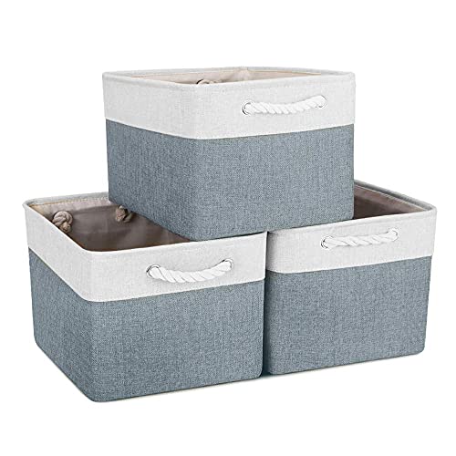 Mangata Large Storage Box set of 3, Fabric Storage Baskets with Handles for Cupboards Wardrobe, Shelves, Bathroom, Clothes