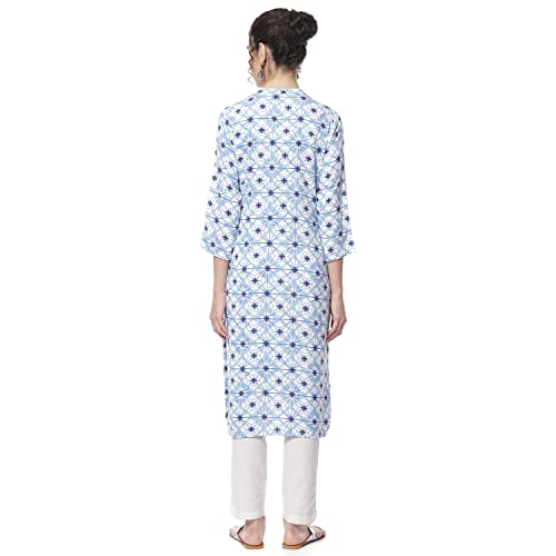 Image of Rangriti Blue Liva Straight Kurta for Women