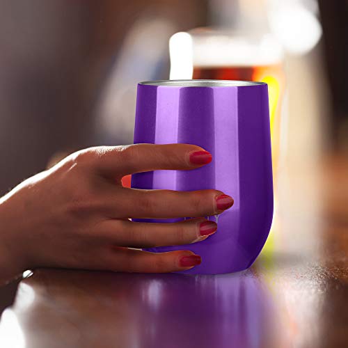 Thily Vacuum Insulated Stemless Wine Tumbler Triple-Insulated Stainless Steel Wine Glass With Lid, Reusable Straw, 12 Oz, Wine, Coffee, Cocktails, Gifts Ideas For Women, Her, Girls, Purple #TOP4