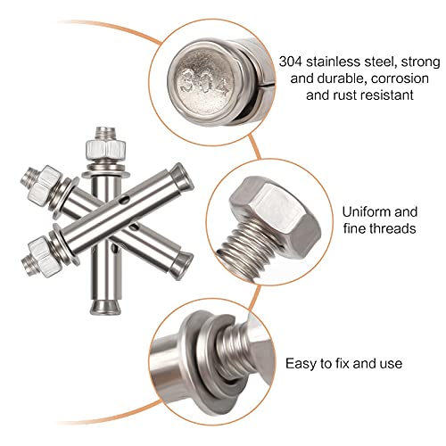 Iyowei 15 Stück schwerlastanker M8 x 60mm Keilanker Schwerlastanker Edelstahl 304 Ankerschrauben Sechskant Expansion Schraube Bolzen Schwerlastanker Bolzenanker Sechskant Dehnschraube Madenschrauben