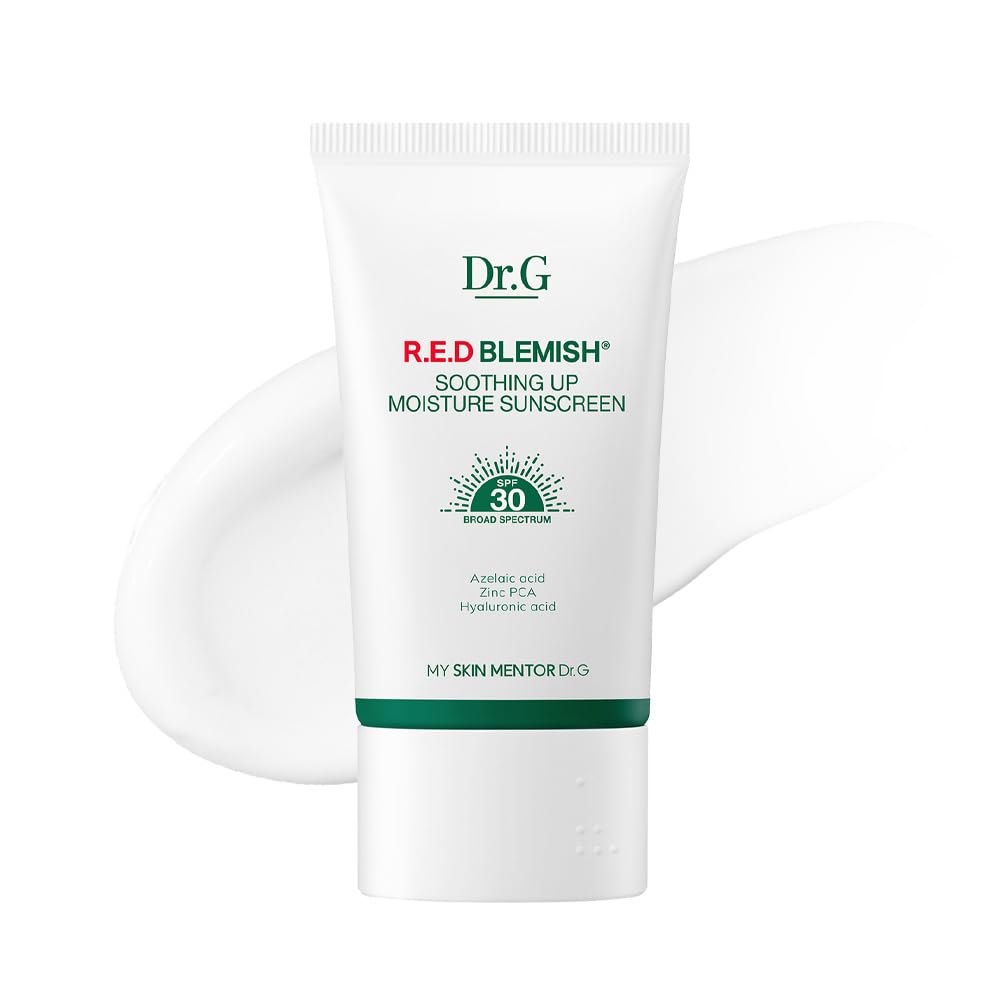 Dr. G R.E.D. Blemish Soothing Up Moisture Sunscreen - Korean Sunscreen with No White Cast - Broad Spectrum SPF for Sensitive Skin - Non-Greasy - With Hyaluronic & Azelaic Acid - 1.69 fl oz