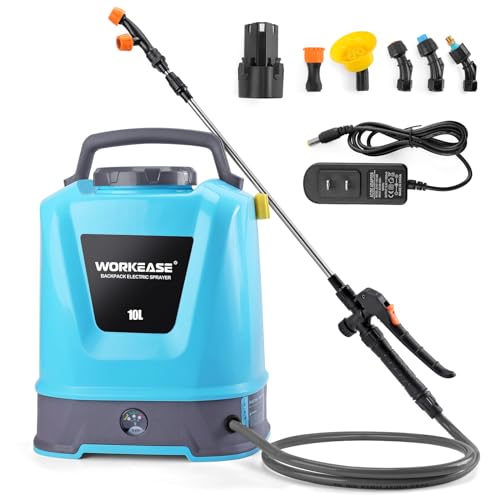 Backpack Battery Powered Sprayer with 6 Nozzles, 2.64 Gallon Electric Pump Sprayer with 2.6Ah Li-Ion Battery, 26-89Psi Adjustable Pressure Heavy Duty Sprayer for Lawn Garden Spraying Cleaning Weeding