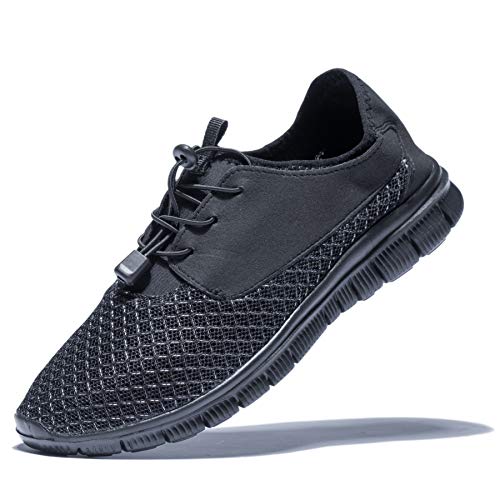 KENSBUY Men's Walking Sneakers Lightweight Mesh Lace up Shoes(Black/Black EU41)