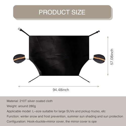 Image of Fogfar 1 PC Car Front Windshield Sunshade, 94.48 inch x 57.08 inch 210T Silver-Coated Cloth Antifreeze Rearview Mirror Snow Shield, Elastic Hook Installation, Compatible with Large SUVs, Pickups (Black)