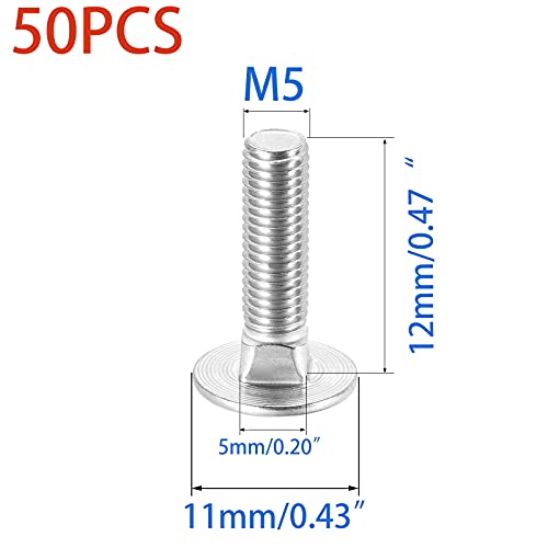 Image of 50 Pcs Carriage Bolts, Coach Bolts,Neck Carriage Bolt, Round Head, Square Neck, Zinc Plated （M5-0.8x12mm）