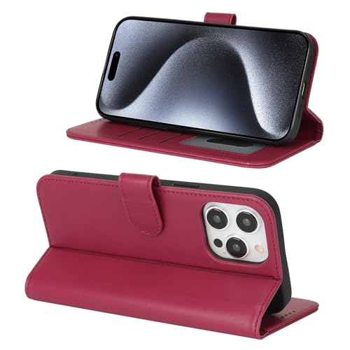 Image of for iPhone 15 Pro Case Wallet with Card Holder,for iPhone 15 Pro Wallet Case for Women Men,PU Leather Shockproof Magnetic Buckle Stand Flip Phone Case-Red