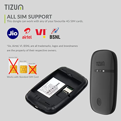 Tizum 4G Fast LTE Wireless Single Band Dongle With All SIM Network