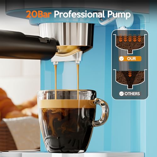 Image of 20 Bar Espresso Machine Semi-Automatic, Professional Coffee Maker with Milk Frother Steam Wand & 45OZ Removable Water Tank, Home Barista System for Cappuccino, Latte, Americano-Stainless Steel-Blue