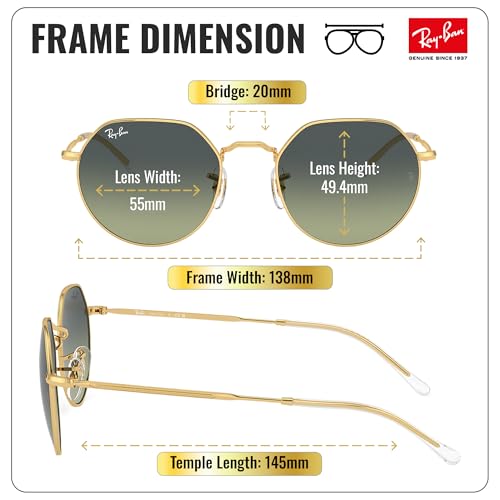 Image of Ray-Ban RB3565 JACK Square-Round Shaped Sunglasses for Men & Women with Official RAYBAN Eyewear Kit