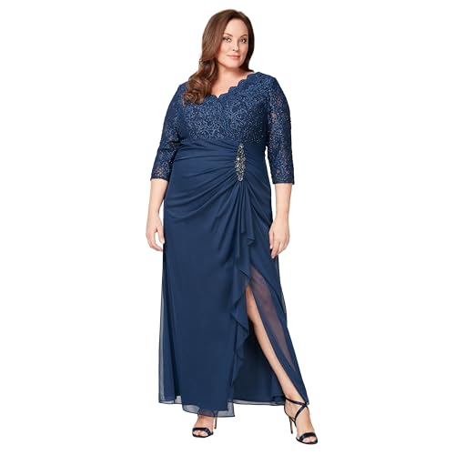 Image of Alex Evenings Womens Long Lace Top Mother of The Bride Dress with Empire Waist (Plus Size)