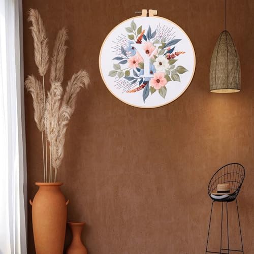 Image of IUHUI Embroidery Kit for Beginners Adults - 26 Floral Letters Easy Patterns, DIY Hand Stitching Embroidery Set with Hoop (Flower and Grass Letter Y)