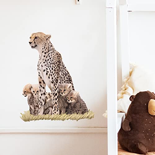 Royolam Wild Cheetah And Its Cubs Wall Decal Nursery Animal Wall Sticker Removable Peel And Stick Waterproof Wall Art Decor Stickers For Kids Baby Classroom Preschool Living Room Playing Room Bedroom School #TOP2