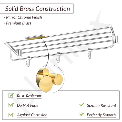 Image of Plantex Smero Pure Brass 24 inch Towel Rack for Bathroom /Towel Stand /Hanger /Towel Holder /Towel Bar /Bathroom Accessories - Superb (Chrome)