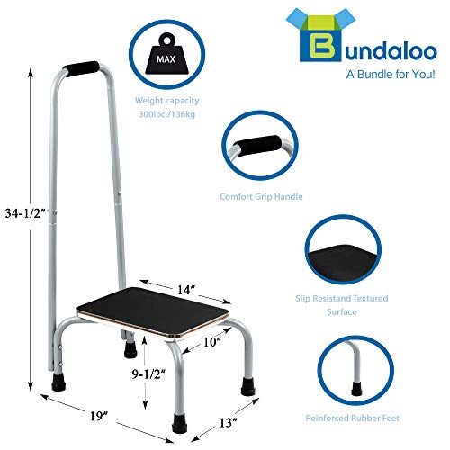 Bundaloo Support Step Stool | Best Foot Stool for Hospital Bed, Kitchen Shelving, Bath Tub | Non-Slip Rubber Handle, Platform, Feet for Extra Safety | for Adults & Kids in Home or Medical Setting - Thumbnail 2