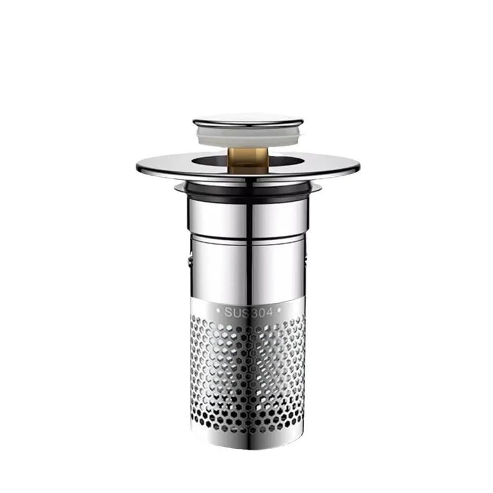 Jobaojiang Silver Stainless Steel Floor Drain Filter Washbasin Plug Pop-Up Bounce Core Basin Stopper Hair Catcher Shower Sink Strainer