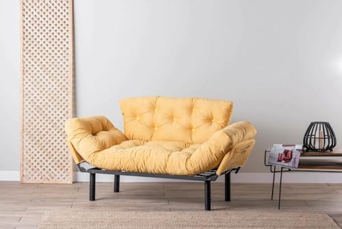 Divano Letto 2 posti Zeeusis Sofà trasformabile Divanetto per Ospiti Poltrona Contenitore 155x70 h85 cm giallo