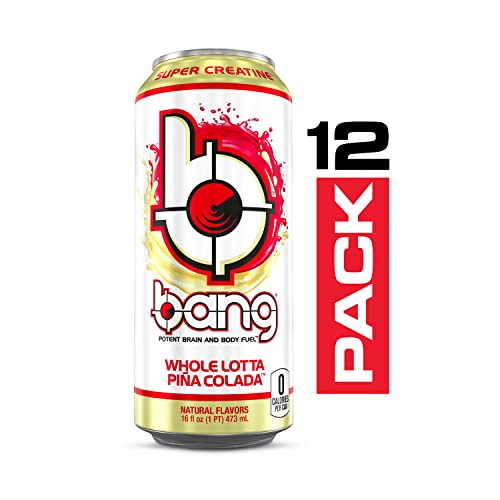 Bang Whole Lotta Pina Colada Energy Drink, 0 Calories, Sugar Free with Super Creatine, 16 Fl Oz