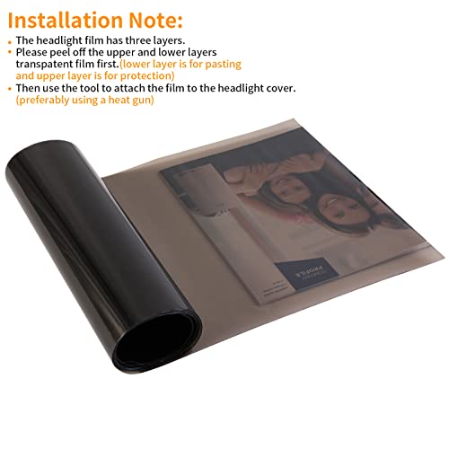 2Pcs 12 By 48 Inches Self Adhesive Car Light Sticker, Smoke Fog Light Taillight Headlight Tint Chameleon, Vinyl Film Sheet With Squeegee + Cutter (Light Black) #TOP5