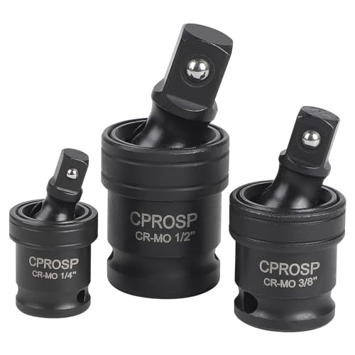CPROSP 3pcs 1/2" 3/8" et 1/4" Cardan à Choc, 360° Rotatifs Joint Universal, Douilles Pivotantes Cr-Mo Steel, Kit d'Articulation avec Ressort à Bille pour Clé à Choc ou Cliquet Embouts Outils