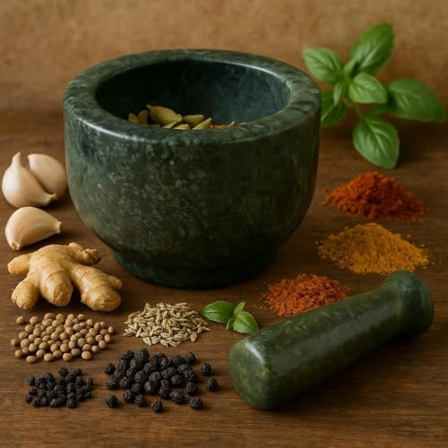 Image of Marble Mortar and Pestle Set Stone, Khalbatta, Kharal, Okhli, Musal Kitchen Tool For Crushing Grinding Blending