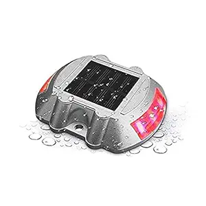 hardoll Solar Road Stud Light /Rechargeable6 LED Lamp Waterproof Outdoor Lantern Step Pathway Lights for Security Driveway (Red Flashing)(Metal)