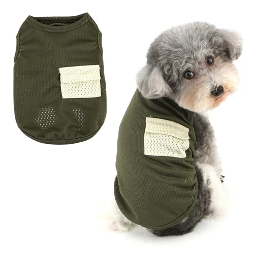 RANPHY 犬 服 春 夏 犬の服 小型犬 超小型犬 メッシュTシャツ バッグ付き 通気性 おしゃれ タンクトップ 涼しいベスト袖なし 人気チワワ服 猫用服 ドッグウェア 部屋着 お散歩お出かけ日焼き防ぐ,アーミーグリーン,M