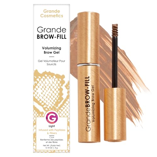 Grande Cosmetics GrandeBROW-FILL Volumizing Brow Gel with Fibers & Peptides, for Natural & Fuller-Looking Eyebrows - Light (0.14 fl oz)