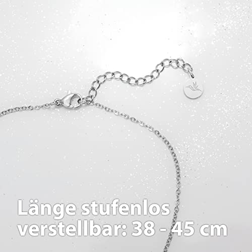 BONNYBIRD® Kristall Kette Silber Damen Edelstahl Halskette mit Schwebendem Stein Anhänger Crystal Weiß Frauen Wasserfest Schmuck Silberkette Layering Silberschmuck