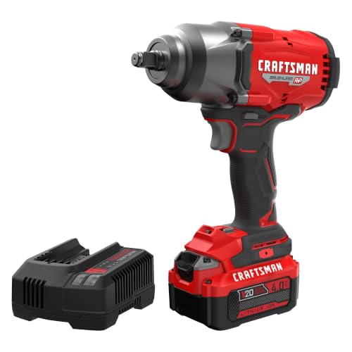 Image of CRAFTSMAN V20 RP Impact Wrench, Cordless, Brushless, High Torque, 1 /2 Inch, 4Ah Battery and Charger Included (CMCF940M1)
