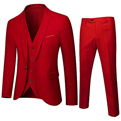 Costume 3 Pièces Rouge Homme Slim Fit de Haute Qualité, Veste Droite Confort pour Business