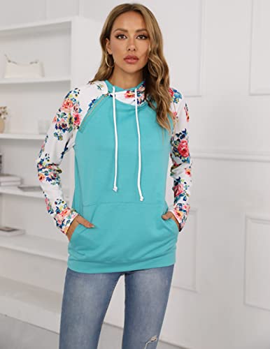 Barlver Women's Casual Floral Hoodies Long Sleeve Sweatshirts Cowl Neck Drawstring Hooded Pullover Top With Pockets（8107-Floral M #TOP5