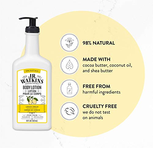 J.R. Watkins 109595 Daily Moisturizing Lotion – Body Cream In Pump Dispenser – Hydrating Skin Cream Made With Shea Butter, Cocoa Butter, Coconut Oil & Vitamin E, Lemon Cream thumb #1