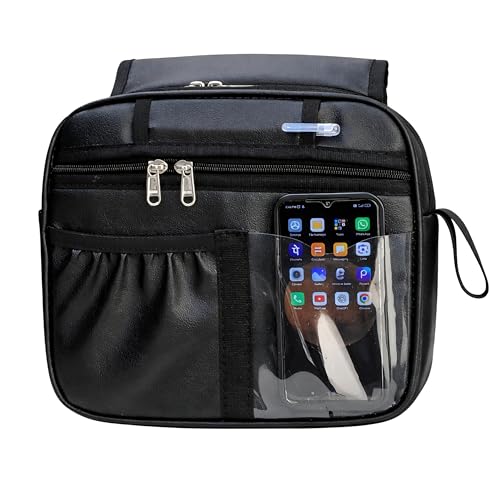 Image of Grab Handle Bag | Dashboard Grab Handle Storage Organiser | 2 Compartments with Transparent Pocket | Compatible with Thar, Jimny, Gypsy, Jeep, Gurkha and Other SUVs and Car | PU Leather | Black