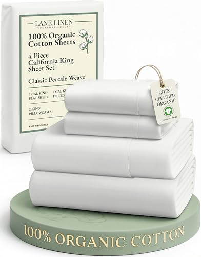 Image of LANE LINEN 100% Organic Cotton California King Sheets Set, 4-Piece Pure Organic Cotton Long Staple Percale Weave Soft Best Bedding Sheets for Bed, Fits Mattress Upto 15 inch Deep - Glacier Grey