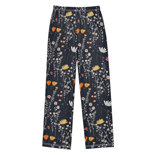 Boys' Pants Simple Bohemian Wildflower Black Long Bottoms Jogger Pants Elastic Waist Trousers with Pockets S-XL