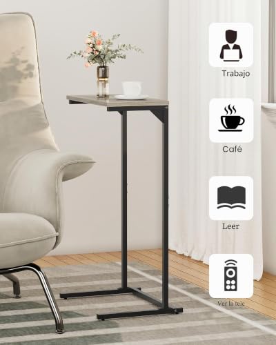 Mesa auxiliar en forma de C juego de 2 mesa pequeña de sofá mesa centro estrecha gris claro 73cm 6