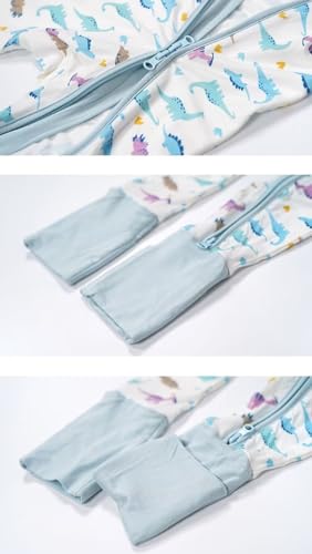 Teach Leanbh Unisex Baby 2 Pack Bamboo Viscose Pajamas with Mittens and Feet Cuffs 2 Way Zipper Long Sleeve Romper3