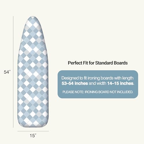 Image of Ironing Board Cover and Pad 15 inchx54 inch Extra Thick Natural Cotton, Scorch and Stain Resistant Padding, Standard Size Iron Board Cover with Fasteners Heavy Duty Elastic Edge, Heatproof Checkered