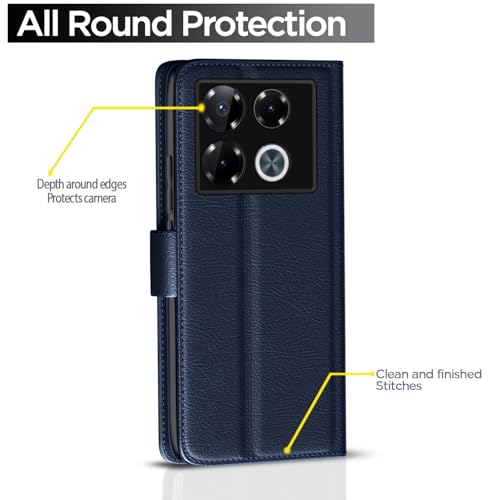 Image of Pikkme Flip Cover Leather Finish | Inside TPU with Card Pockets | Wallet Stand and Shock Proof | Complete Protection Button Flip Case for Infinix Note 40 Pro Plus 5G(Blue)