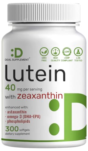 Lutein and Zeaxanthin Supplements 40mg Per Serving 300 Softgels Plus Astaxanthin Omega-3s & Phospholipids Non-GMO