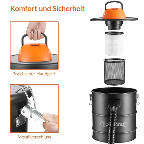 Monzana® Aspirador Ceniza 20L 1200W Soplador Filtro Hepa Chimenea Pellet Barbacoa - imagen 2