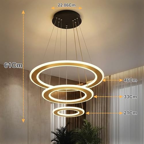 Image of 3 Ring Modern LED Chandelier Ceiling Lamp | Gold Finish Pendant Light with 3 Color | Decorative Chandelier for Living Room, Dining Room, Bedroom, Restaurants & Cafe Interior, Home & Office