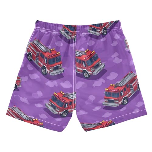 JUNZAN Fighters Red Fire Truck Purple Boys Swimming Trunks Quick Dry Boys Boardshorts Kids Swimwears Summer Holiday 2T2