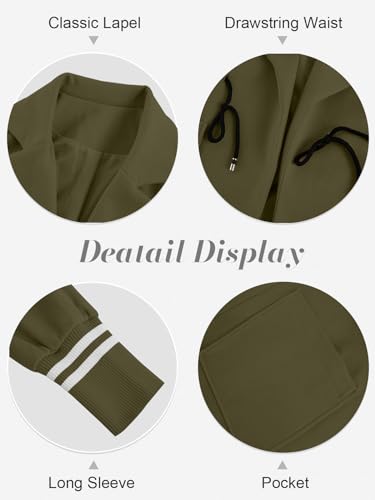 Fazortev Women Coat Pocket Casual Drawstring Waist Open Front Classic Lapel Overcoat4