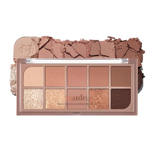 mude Shawl Moment Eyeshadow Palette Matte Shimmering Glitter Layering 10 Shades Highly Pigmented Blendable Color with Soft Texture Korean Makeup Eye Palette K-beauty