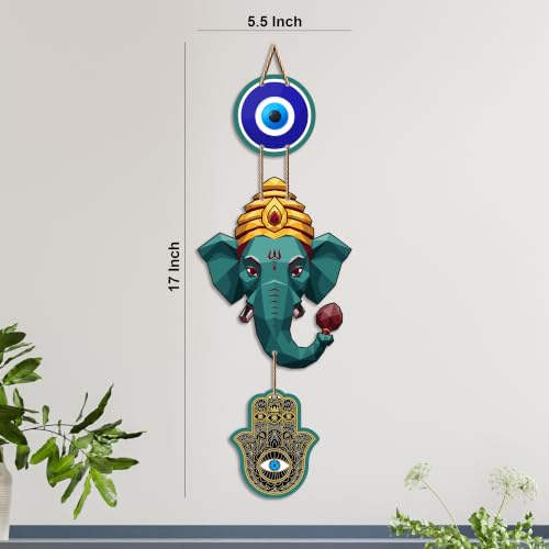 Image of Artvibes Ganpati Bappa Evil Eye Decor Hanging for Home and Office | Nazar Suraksha Wall Art for Entrance Door Living Room Temple | Auspicious Vastu Energy Decorative Housewarming Gift (WH 8561N)