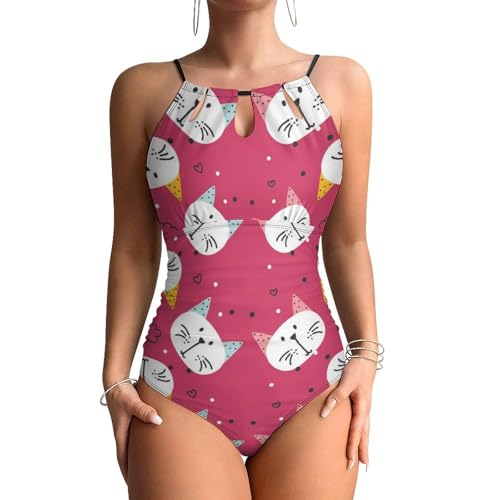 Maillots de bain une pièce femme chat blanc rose monokini gainant
