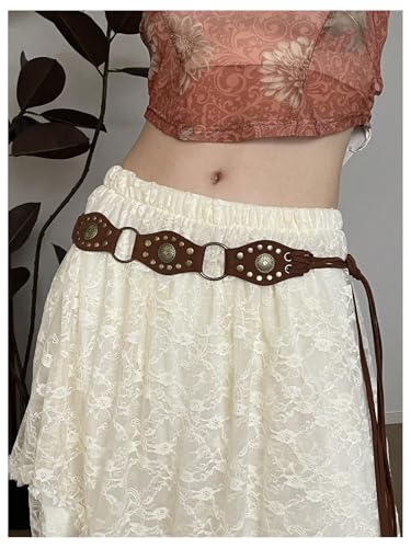 Women's Vintage Rivet Rope Belts Cowgirl Western O Ring Waist Belt for Skirts Jeans Dress2
